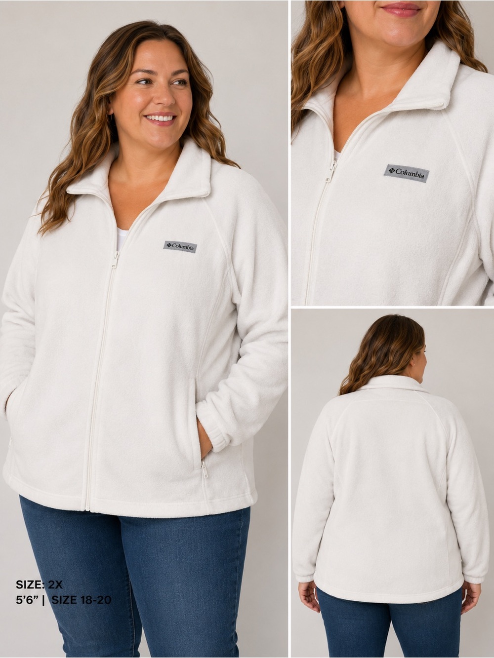 Columbia White Fleece Full Zip Jacket 2X